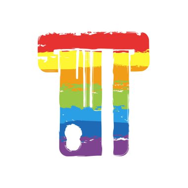 ATM makine ve kredi kartı. basit siluet. İşareti Lgbt style, gökkuşağı kırmızı, turuncu, sarı, yeşil, mavi, Indigo, menekşe, yedi renk ile çizim