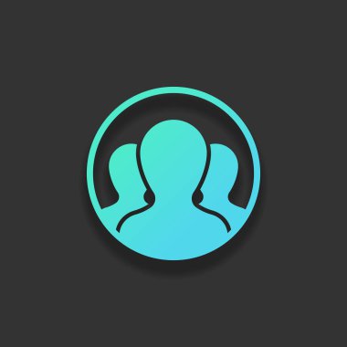 Daire, kaç kişi takımı. Renkli logo kavramı koyu arka plan üzerinde yumuşak gölge ile. Masmavi okyanus rengini simgesi