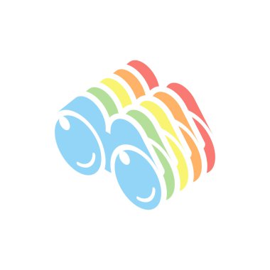 Basit dürbün simgesi. Beyaz arka plan üzerinde renkli izometrik simgeler yığını