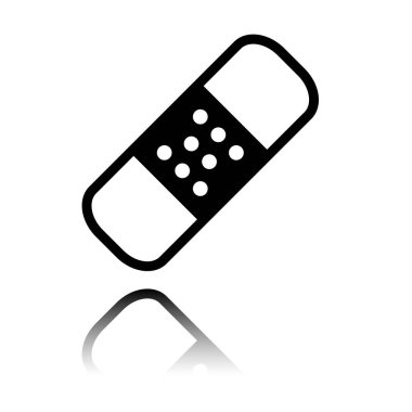 Tıbbi yama, basit simgesi. Siyah beyaz arka plan ayna yansıması simgesiyle