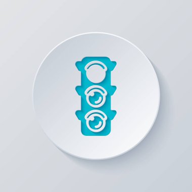 Trafik ışığı simgesi. Durma, kırmızı veya stand iz. Gri ve mavi katmanları ile daire kes. Kağıt tarzı