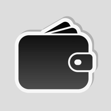 Çanta, cüzdan, para simgesi. Etiket tarzı ile beyaz ve gri arka plan üzerinde basit gölge