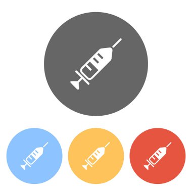 Basit enjektör simgesi. Renkli daireler üzerinde beyaz simgeler kümesi