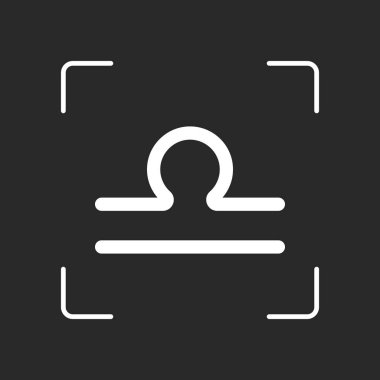 Astrolojik işaret. Terazi basit simgesi. Beyaz nesne kamera otomatik odaklama koyu arka plan üzerinde