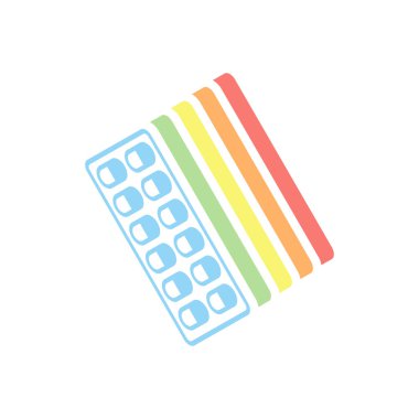 Paketi hapları simgesi. Beyaz arka plan üzerinde renkli izometrik simgeler yığını