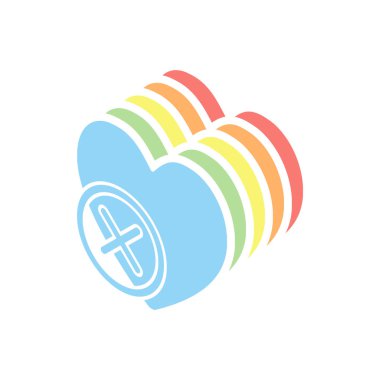 çapraz kalp ile. basit siluet. Beyaz arka plan üzerinde renkli izometrik simgeler yığını