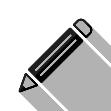 basit kalem simgesi. Uzun gölge beyaz arka planda siyah nesnesiyle