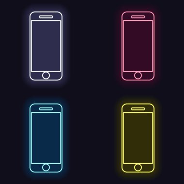 hareket eden telefon simgesi. Moda neon işareti kümesi. Koyu arka plan üzerinde casino tarzı. Seamless modeli