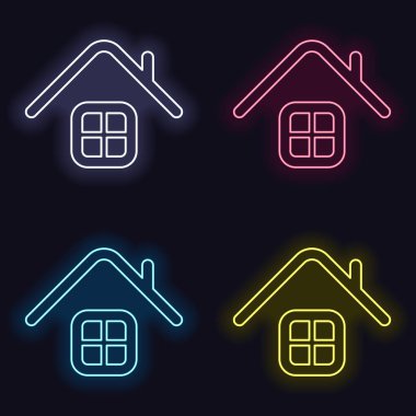 Basit ev simgesi. Neon işareti kümesi. Koyu arka plan üzerinde casino tarzı. Seamless modeli
