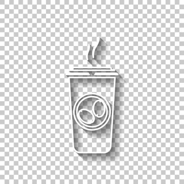 bir fincan sıcak kahve simgesi. Gölge şeffaf arka plan üzerinde beyaz anahat işaretiyle