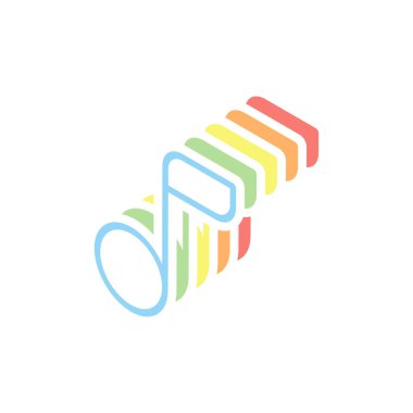 Basit müzik notu. Doğrusal simgesi, ince anahat. Beyaz arka plan üzerinde renkli izometrik simgeler yığını