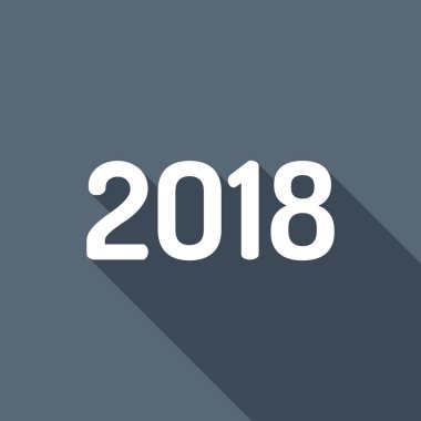 2018 sayı simgesi. Yeni Yılınız Kutlu Olsun. Uzun Gölge arka plan üzerinde beyaz düz simgesi
