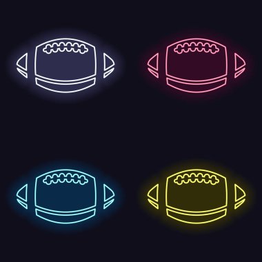 Amerikan futbolu logosunu görmeniz gerekir. Basit rugby topu simgesi. Neon işareti kümesi. Koyu arka plan üzerinde casino tarzı. Seamless modeli