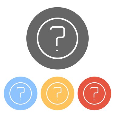 Daire basit bir soru. Doğrusal, ince anahat. Renkli daireler üzerinde beyaz simgeler kümesi