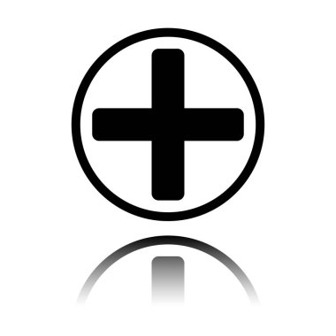 Tıbbi çapraz simgesi. Siyah beyaz arka plan ayna yansıması simgesiyle