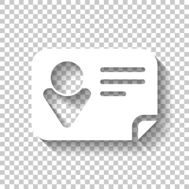 Kimlik kartı simgesi. Gölge şeffaf arka plan üzerinde beyaz simgesi