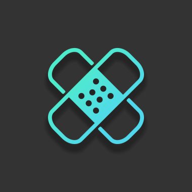 Grup yardım simgesi. İşareti alçı. Yamalar birkaç. İnce anahat ile basit doğrusal simgesi. Renkli logo kavramı koyu arka plan üzerinde yumuşak gölge ile. Masmavi okyanus rengini simgesi