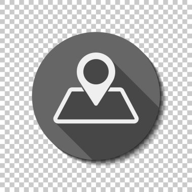 harita üzerinde etiket. basit siluet. Saydam arka plan üzerinde bir dairede uzun gölge beyaz düz simgesi