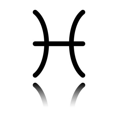 Astrolojik işaret. Balık basit simgesi. Siyah beyaz arka plan ayna yansıması simgesiyle