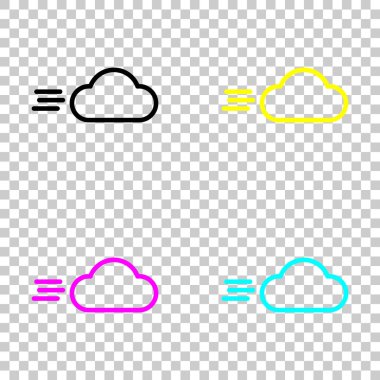 Rüzgarlı simgesi. Doğrusal, ince anahat. Cmyk simgeleri şeffaf arka plan üzerinde renkli dizi