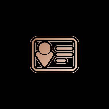 Kimlik kartı simgesi. Doğrusal tarzı. Siyah zemin üzerine kırmızı altın tarzı