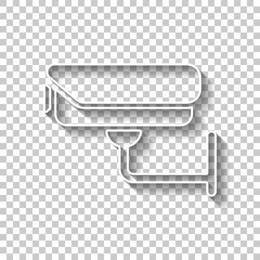 Güvenlik kamerası. Teknoloji simgesi. Gölge şeffaf arka plan üzerinde beyaz anahat işaretiyle