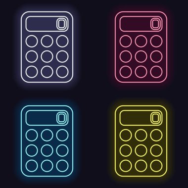 basit hesap makinesi simge. Moda neon işareti kümesi. Koyu arka plan üzerinde casino tarzı. Seamless modeli
