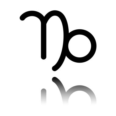 Astrolojik işaret. Oğlak basit simgesi. Siyah beyaz arka plan ayna yansıması simgesiyle