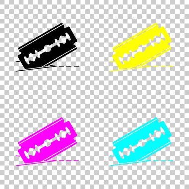 jilet ve kesme hattı. basit simgesi. Cmyk simgeleri şeffaf arka plan üzerinde renkli dizi