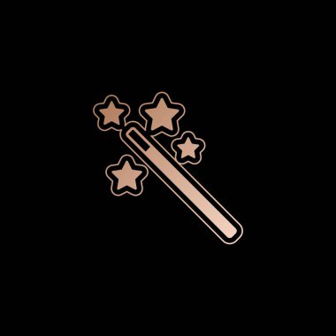 yıldız ile sihirli değnek. basit siluet. Siyah zemin üzerine kırmızı altın tarzı