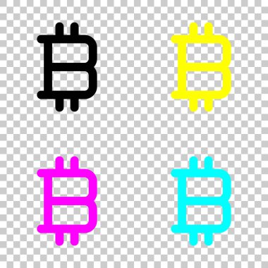Bitcoin sembolü, basit simgesi. Cmyk simgeleri şeffaf arka plan üzerinde renkli dizi