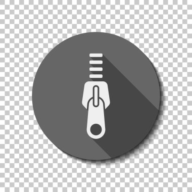 Fermuar aracı simgesini, yakın devlet. düz simgesi, uzun gölge, daire, şeffaf ızgara. Rozet veya etiket stili