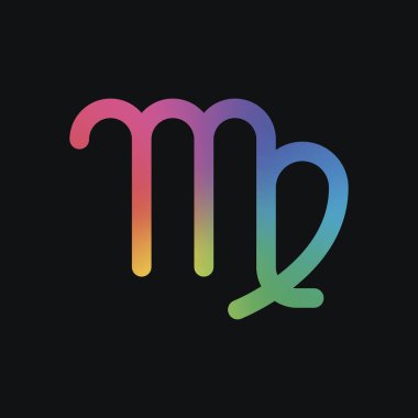 Astrolojik işaret. Başak basit simgesi. Gökkuşağı rengi ve koyu arka plan