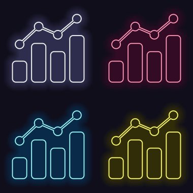 Grapgic finans, büyümek. Neon işareti kümesi. Koyu arka plan üzerinde casino tarzı. Seamless modeli