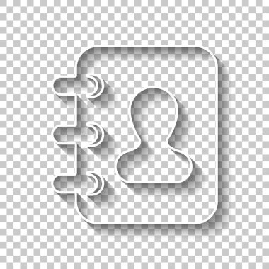 Adres defteri kapak adam simgesi olan. Gölge şeffaf arka plan üzerinde beyaz anahat işaretiyle