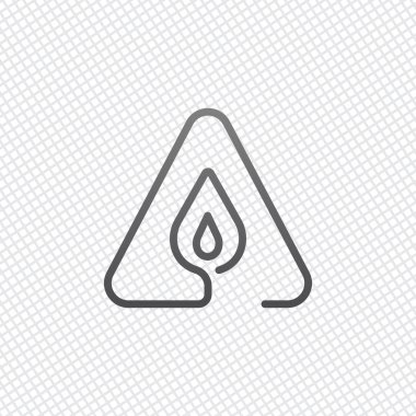 alev uyarı üçgeni içinde ateş. Doğrusal sembolü ile ince anahat. bir çizgi stili. basit simgesi. Kılavuz arka plan üzerinde