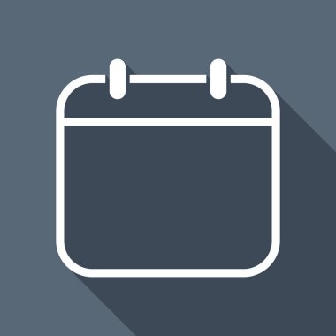 Basit takvimi, lineer, ince anahat. Uzun Gölge arka plan üzerinde beyaz düz simgesi