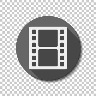 Film şeridi. basit siluet. Saydam arka plan üzerinde bir dairede uzun gölge beyaz düz simgesi