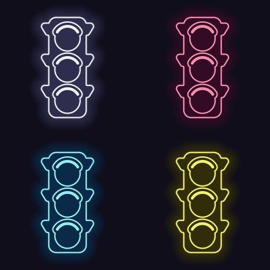 Trafik ışığı simgesi. Neon işareti kümesi. Koyu arka plan üzerinde casino tarzı. Seamless modeli