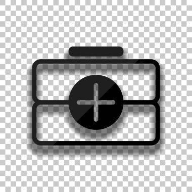 ilk yardım çantası, anahat simgesi. Saydam arka plan üzerinde yumuşak gölgeli siyah cam kutsal kişilerin resmi