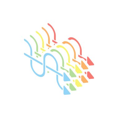 çapraz ok. basit siluet. Beyaz arka plan üzerinde renkli izometrik simgeler yığını