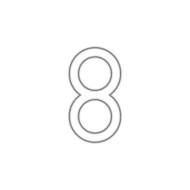 Sayı 8, sayısal, basit mektup. Noktalı anahat siluet gölge beyaz arka plan üzerinde