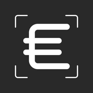 Euro simgesi, basit simgesi. Beyaz nesne kamera otomatik odaklama koyu arka plan üzerinde