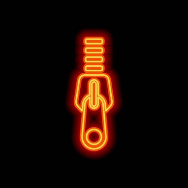 Fermuar aracı simgesini, yakın devlet. Siyah arka plan üzerine portakal neon tarzı. Işık simgesi
