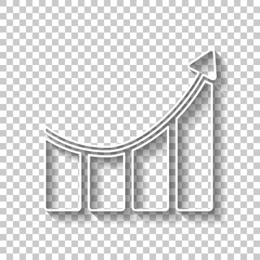 Çubuk grafiği yükselen ok simgesi ile büyüyor. Gölge şeffaf arka plan üzerinde beyaz anahat işaretiyle