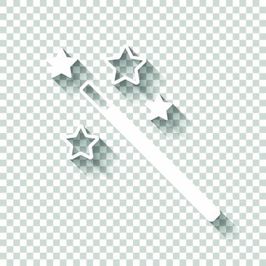 yıldız ile sihirli değnek. basit siluet. Gölge şeffaf arka plan üzerinde beyaz simgesi