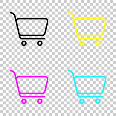 alışveriş sepeti simgesi. İnce anahat ile basit doğrusal simgesi. Cmyk simgeleri şeffaf arka plan üzerinde renkli dizi
