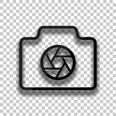 Fotoğraf makinesi ile kapamak, ince anahat, basit simgesi ile doğrusal sembolü. Saydam arka plan üzerinde yumuşak gölgeli siyah cam kutsal kişilerin resmi