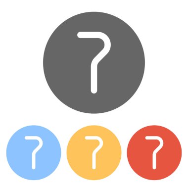 Sayı yedi, sayısal, basit mektup. Renkli daireler üzerinde beyaz simgeler kümesi