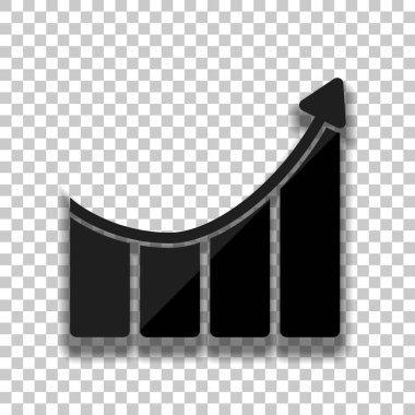 Çubuk grafiği yükselen ok simgesi ile büyüyor. Saydam arka plan üzerinde yumuşak gölgeli siyah cam kutsal kişilerin resmi